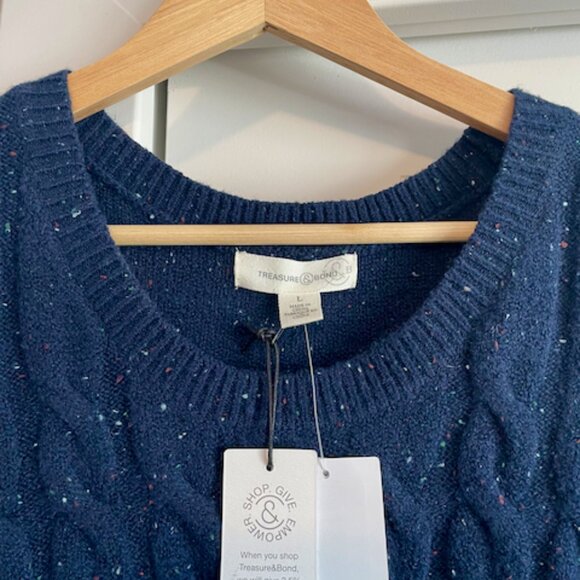 Treasure & Bond Navy Cropped Cable Knit Sweater Vest (L) - Picture 3 of 9